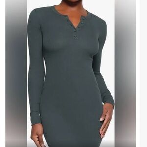 Skims cotton rib Henley long sleeve button up dress